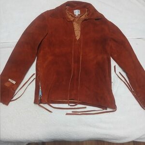 Vintage 1960s Hand Made Mexican Suede Jacket - Size 34 - Red Brown